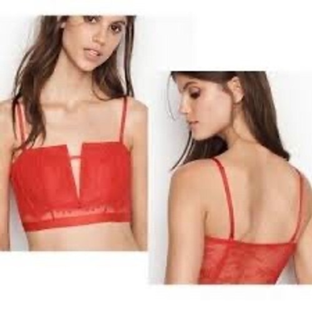 Victoria's Secret Very Sexy Red Lace Unlined Corset Top Deep V Strapless L Chic